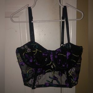 ROMWE Black and Purple Floral Cami/Bralette | Size S
